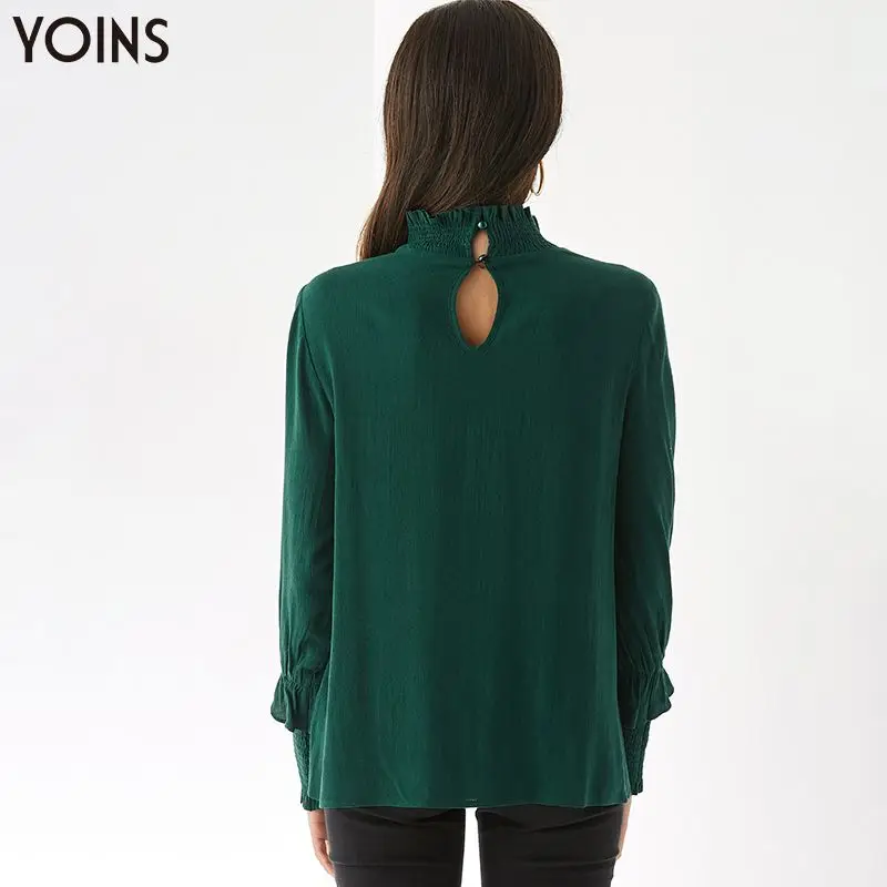 YOINS Осень-зима 2019 Женские топы и блузки воротник с оборками пуговица Замочная