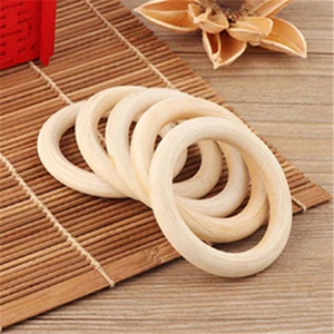 5PCS Baby Teethers Natural Safe Wooden Baby Teething Ring 70Mm Necklace Bracelet DIY Craft Wood Ring