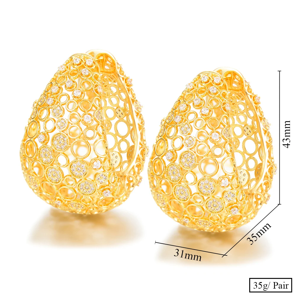 GODKI Luxury Hollow Fat/Wide Chic Hoop Earrings For Women Earrings Jewelry Charms Elegant Full Mirco Cubic Zircon Dubai Wedding