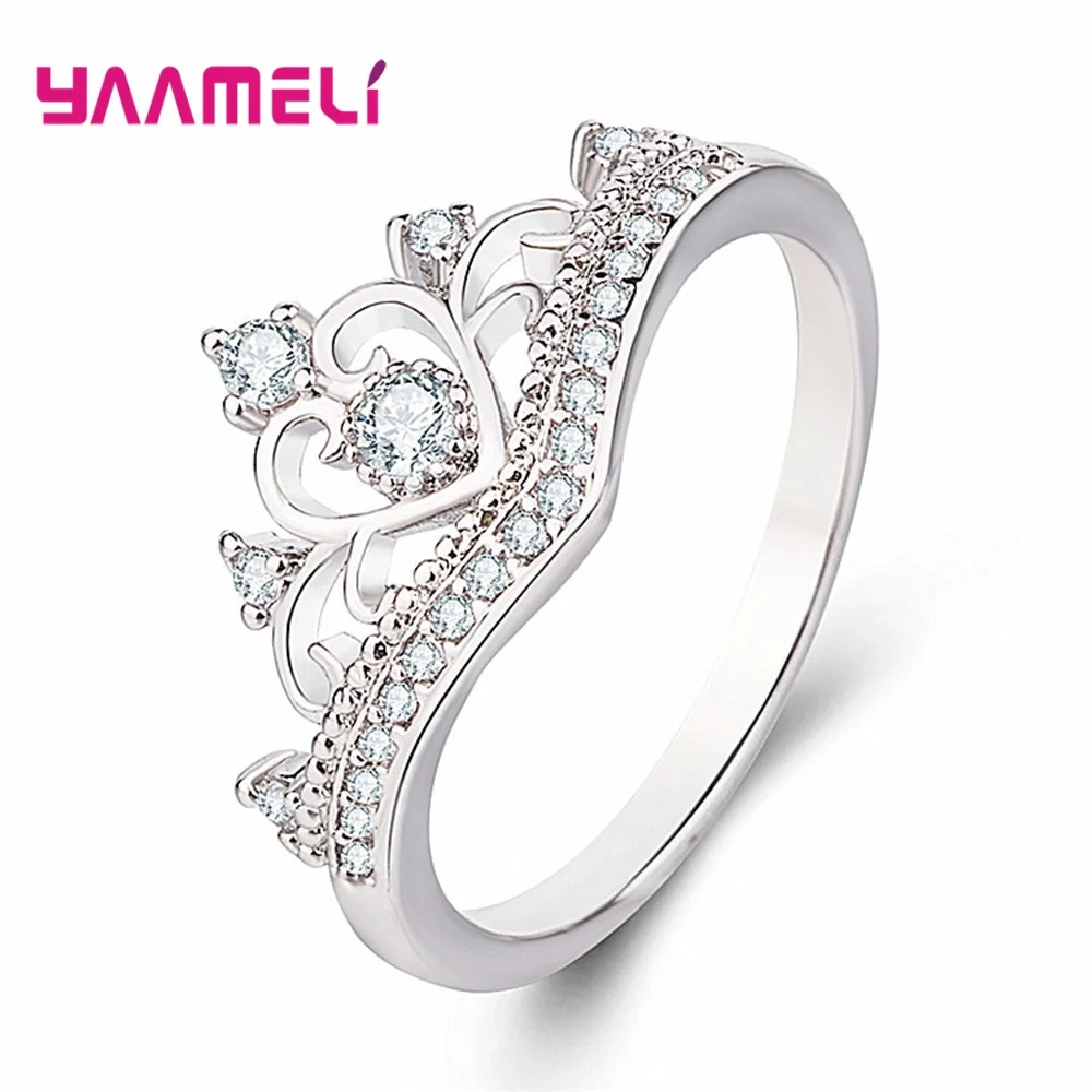 Королева Принцесса Корона Кольца для женщин Женские Твердые 925 пробы серебро AAA