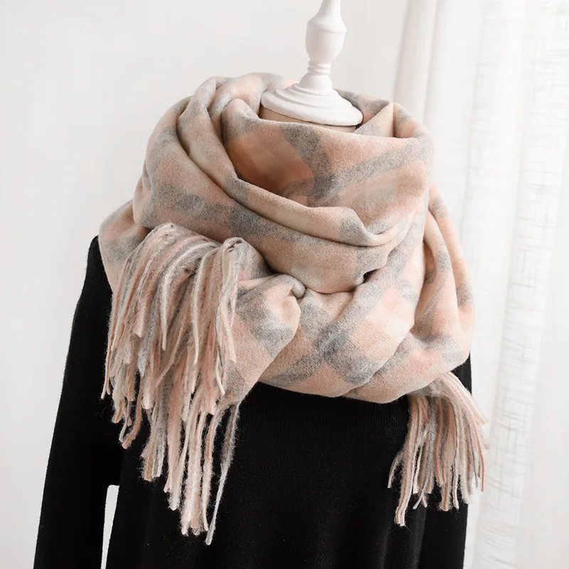 New Double-sided Classic Chequered Cashmere-like Scarf for Women in 2019 Warming and Thickening Shawl Winter Korean Edition |