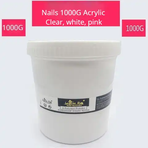 Акриловая пудра для ногтей, 1000 г, прозрачная, розовая, белая резьба, кристалл, полимер, 3D дизайн ногтей, советы по наращиванию, маникюр, акрило...