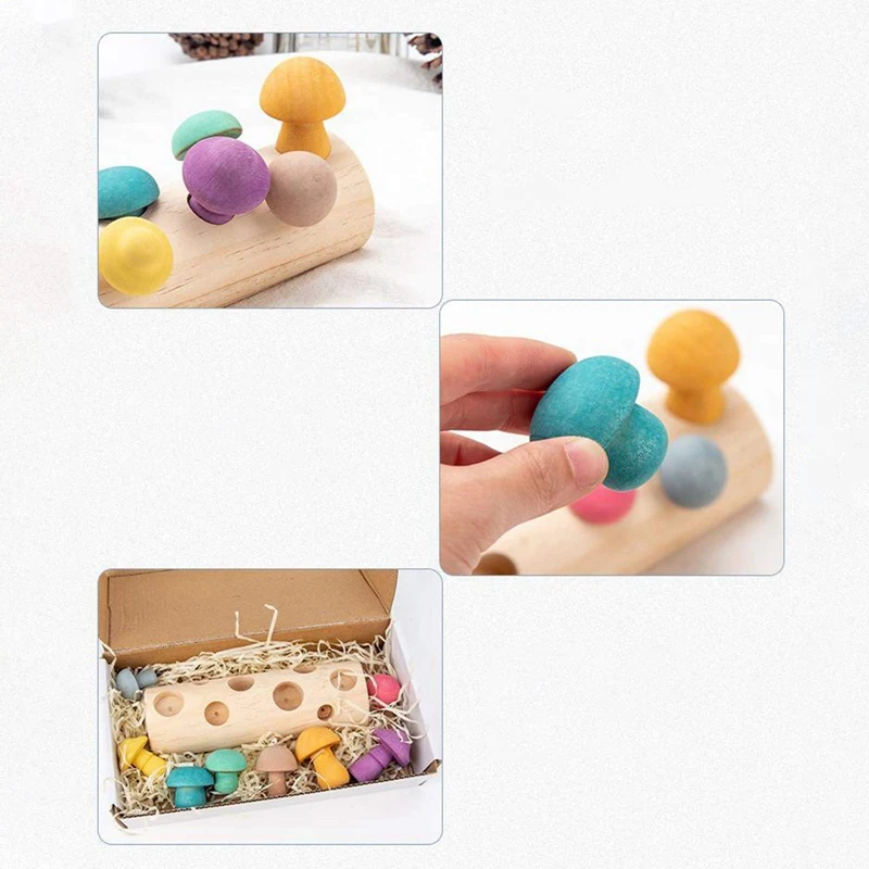 

Wooden Colorful Mushroom Shaped Color Sorting Game Toy Kids Picking Mushroom Educational Toys