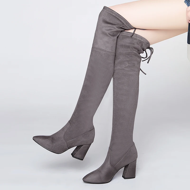 Женские сапоги выше колена AIWEIYi демисезонные из замши на высоком устойчивом