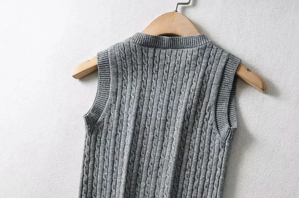 

Vintage V-Neck Vest Knittted Sweater Fashion Slim Sleeveless Ruched Vest Sweater Casual Loose Chic Tops 2020 New
