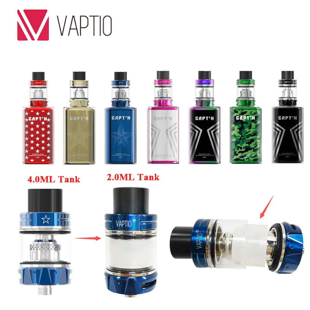 【More gifts】 оригинальный Vaptio CAPT'N Vape Комплект 2 0 мл/4 мл майка с 220 Вт коробка мод без