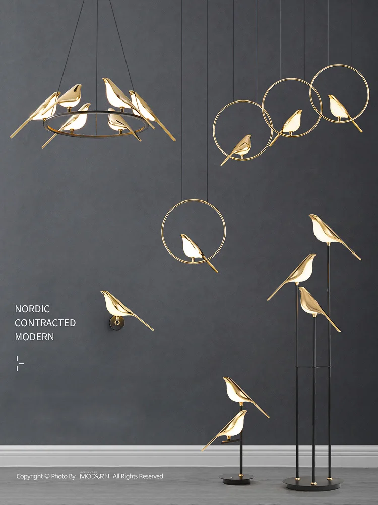 Фойе Ресторан светодиодный Люстра золото сорока птица украшения дома