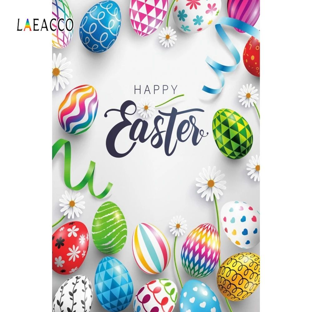 Laeacco фотографический фон с пасхальными яйцами Фотофон цветами праздничные ленты