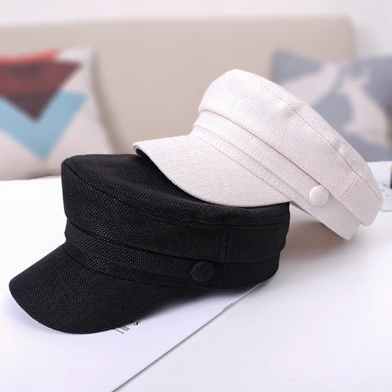 Модная женская хлопковая льняная военная шапка летние матросские шапки для