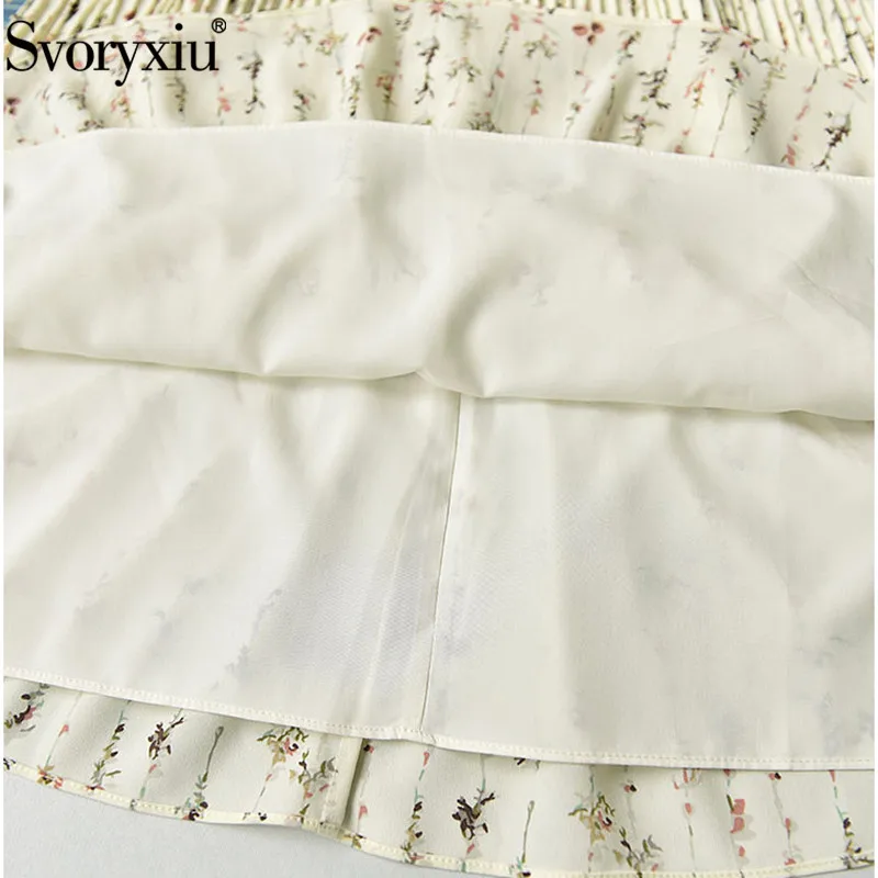 

Svoryxiu Designer Fashion Summer Party Elegant Short Dress Women's Flared Sleeves Flower Print Pleated Ruffles Dresses XXL