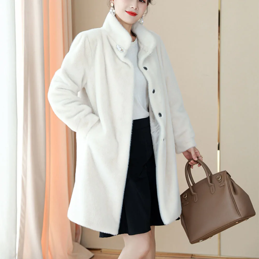 

2021 Autumn Winter Mid-length Loose Cardigan New Korean Version Slimming Sweater Coat Female Imitation Mink Velvet Knitted Coat