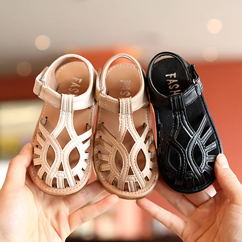 

Sandals for Kid's Summer 2021 Children Girls Roman Sandals Little Girl Princess Black Khaki Beige Beach Shoes Girls Heels E04193