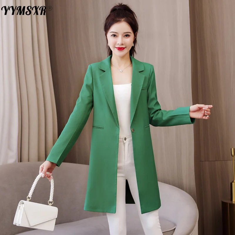 Женский офисный пиджак облегающий средней длины повседневный с длинным рукавом