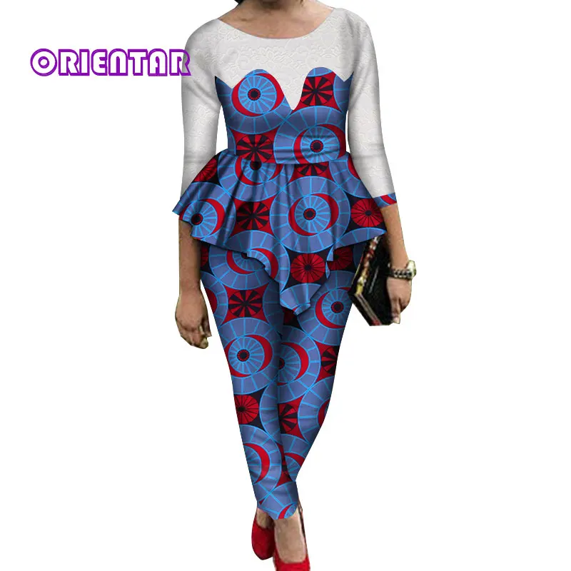 16 2 Pieces Sets Women African Pants Sets African Wax Print Long Sleeve Lace Tops and Pants Women Bazin Riche African Suits WY689 - Цвет: 16
