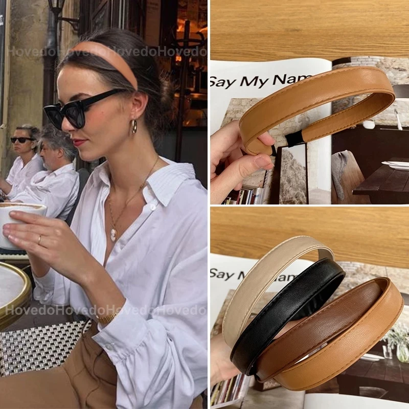 

Women Vintage PU Leather Headband Hairbands Solid Headwear Female Girls Fashion Hair Band Chic Hair Hoop Hair Accessories Gifts