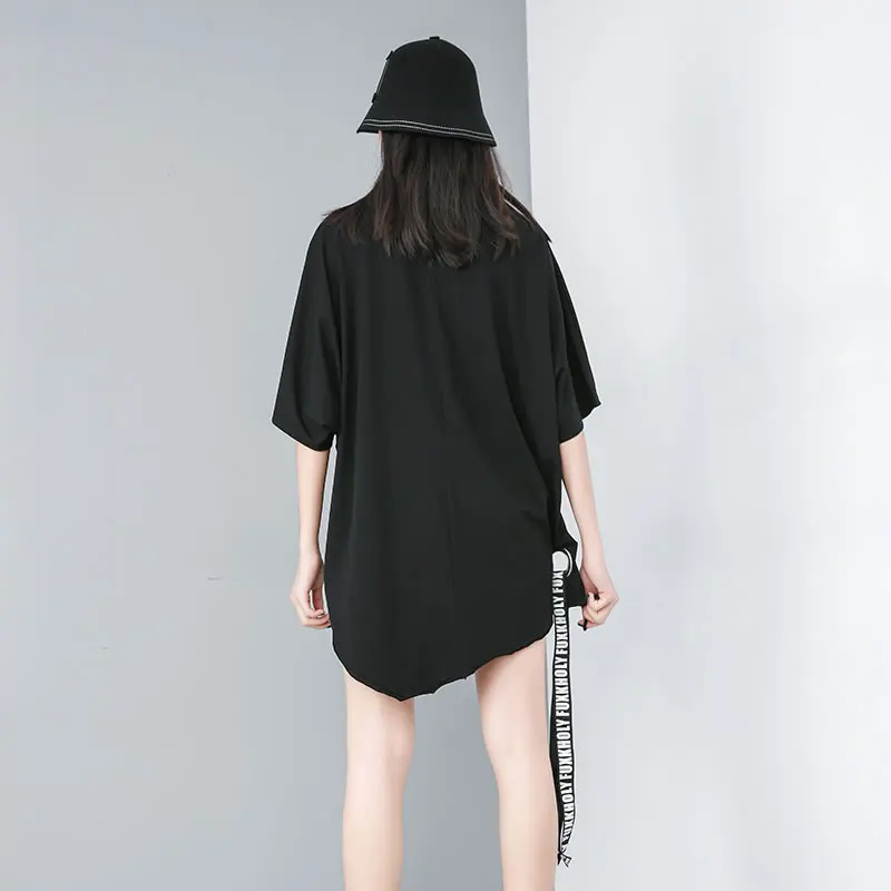 XITAO хип хоп принт неровная длинная футболка рукав летучая мышь с буквенным