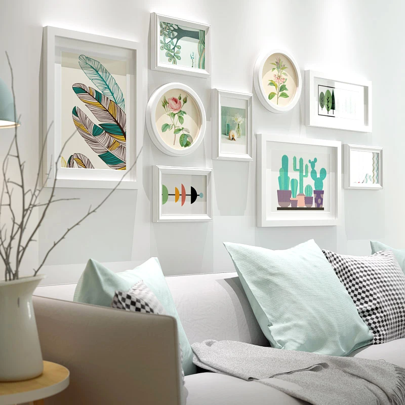 

Белая Комбинированная рамка в европейском стиле, круглая форма, простой набор из 9 предметов, фоторамка для дома, гостиной, украшение для стен