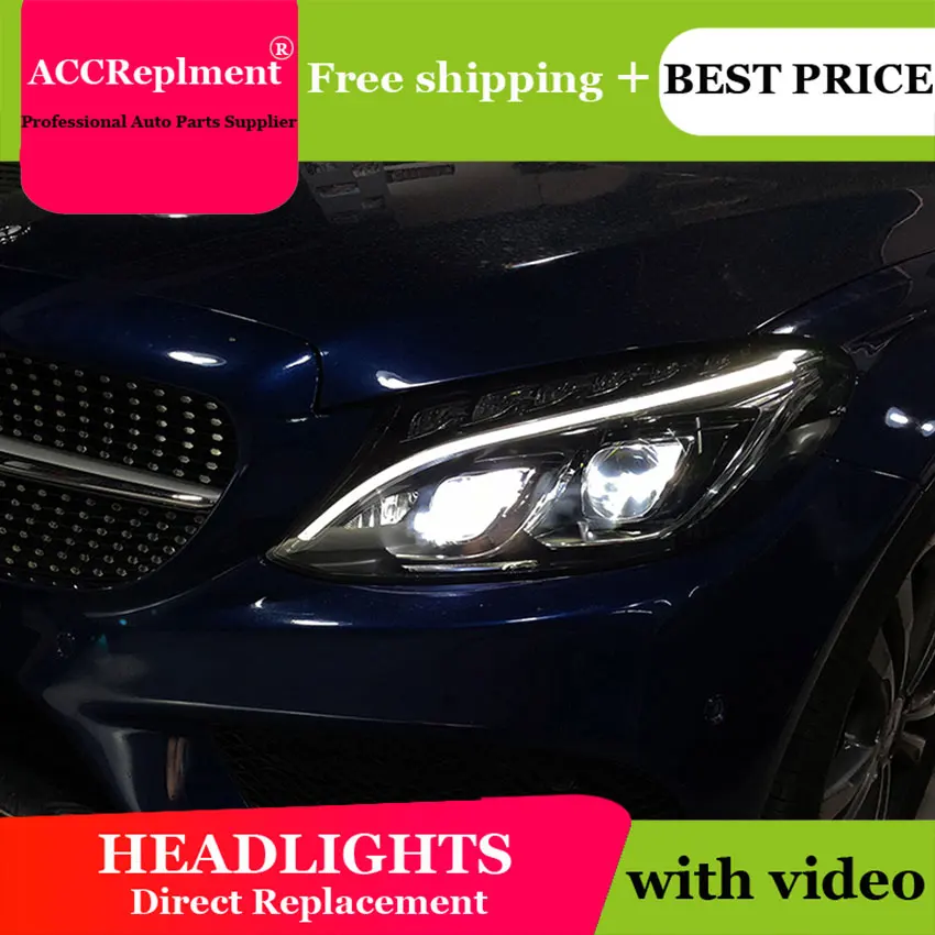 Авто. PRO фары для Benz C-Class W205 15-18 автомобильный Стайлинг Биксеноновые линзы светодиодный свет Guide DRL H7 Ксеноновые фары для Benz W205
