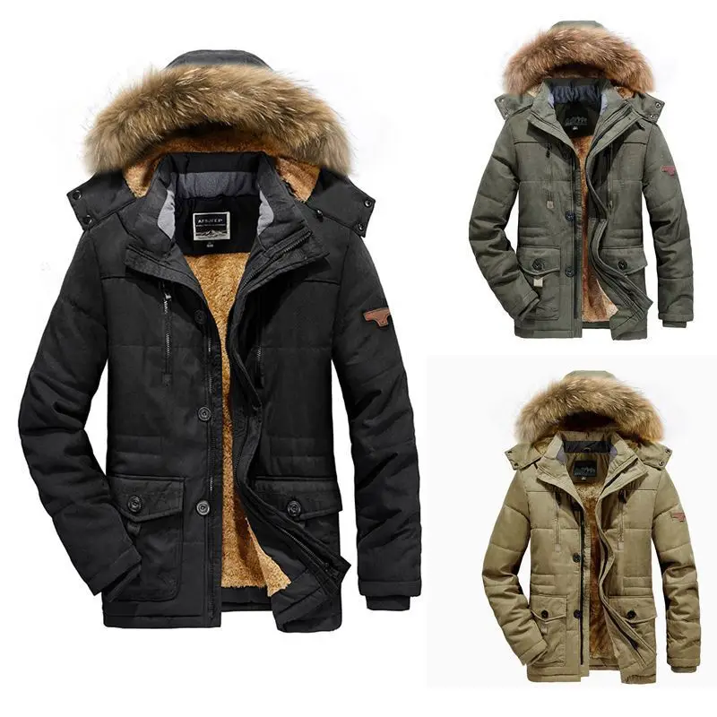 2021 Men Hooded Parka Winter New Waterproof Warm Thick Fleece Parka Jacket Coat Men Autumn Outwear Fashion Fur Collar winter coat jacket 2019 winter new warm women s parker coat slim hooded fur collar waterproof thick warm winter coat
