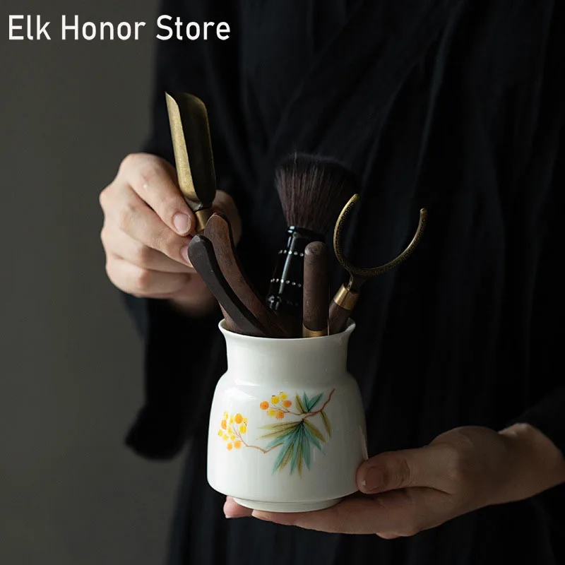 

Pure Hand-painted Loquat Art.Ceramic Tea Ceremony Six Gentlemen Set Household Kung Fu Tea Set Tea Spoon Tea Making Accessories