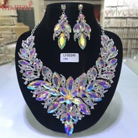 high quality crystal choker statement necklace earring jewelry set rhinestone wedding gift for women brides prom party