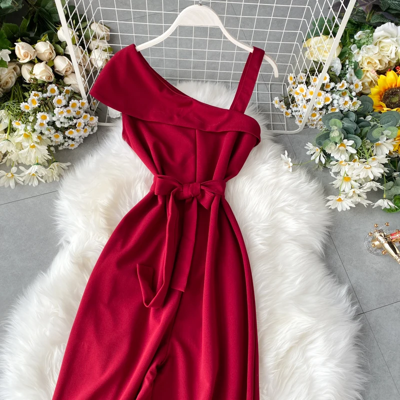 Комбинезон женский с оборками на одно плечо пикантный Повседневный бандажный