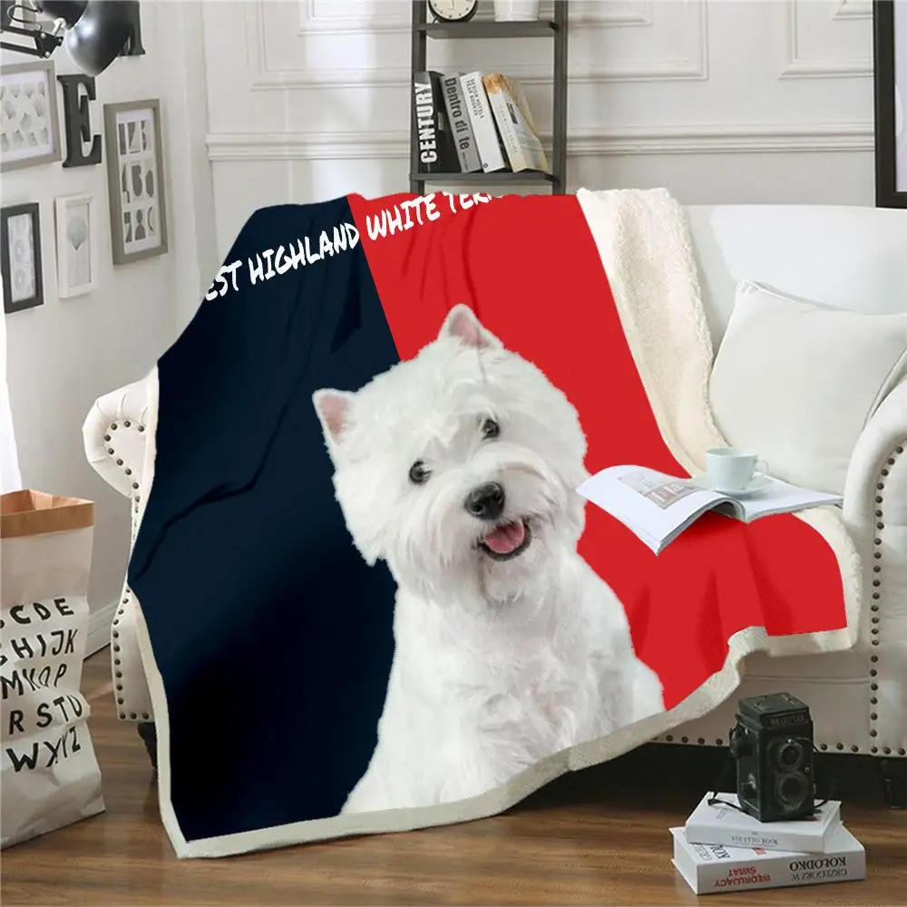 

3D Blanket Dogs West Highland Terrier Graphic Best Friend Animals Blanket Winter Warm Arctic Velvet Bedding/Sofa For Adult/Child