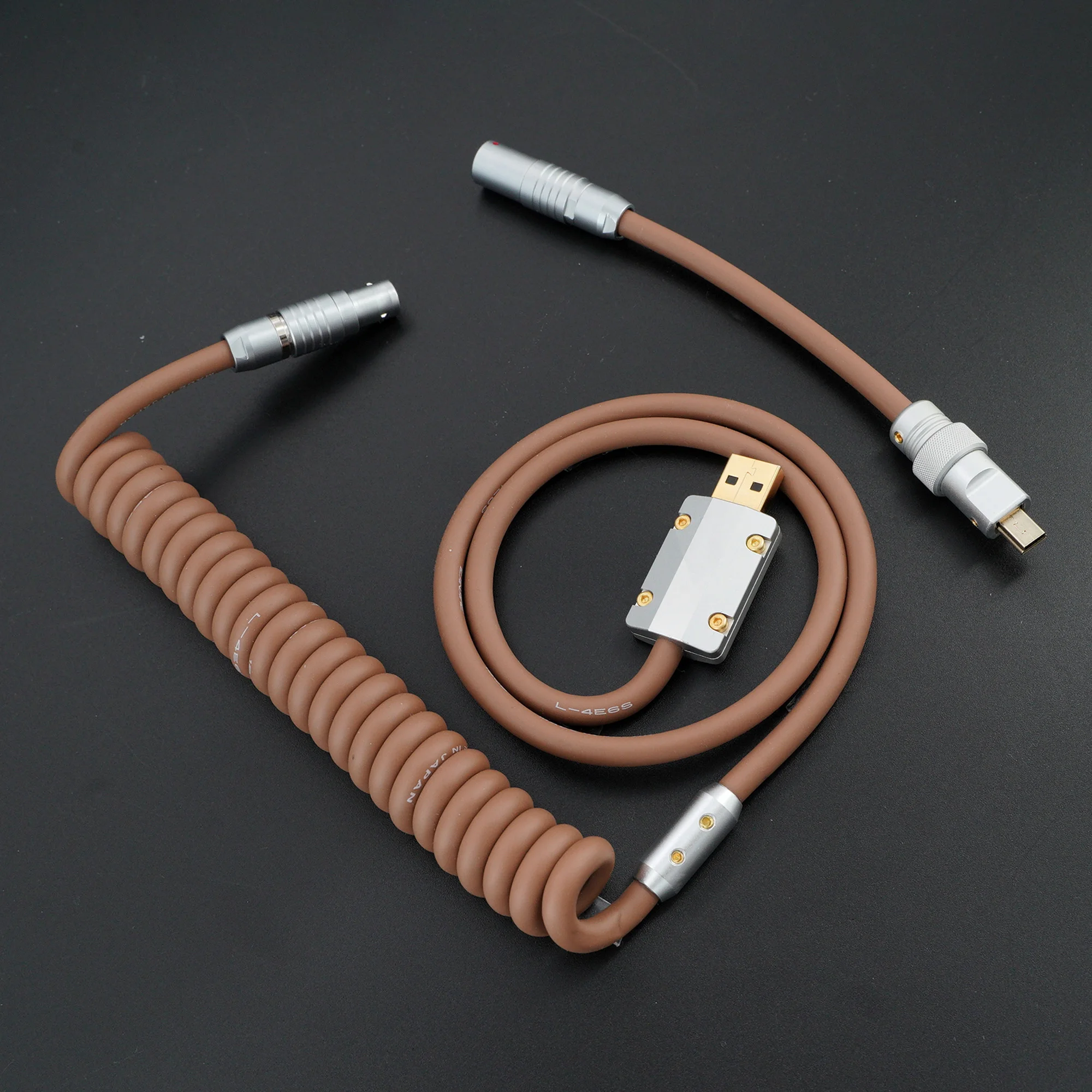 GeekCable handmade custom keyboard cable Type-C rubber data cable DIY with aviation plug brown