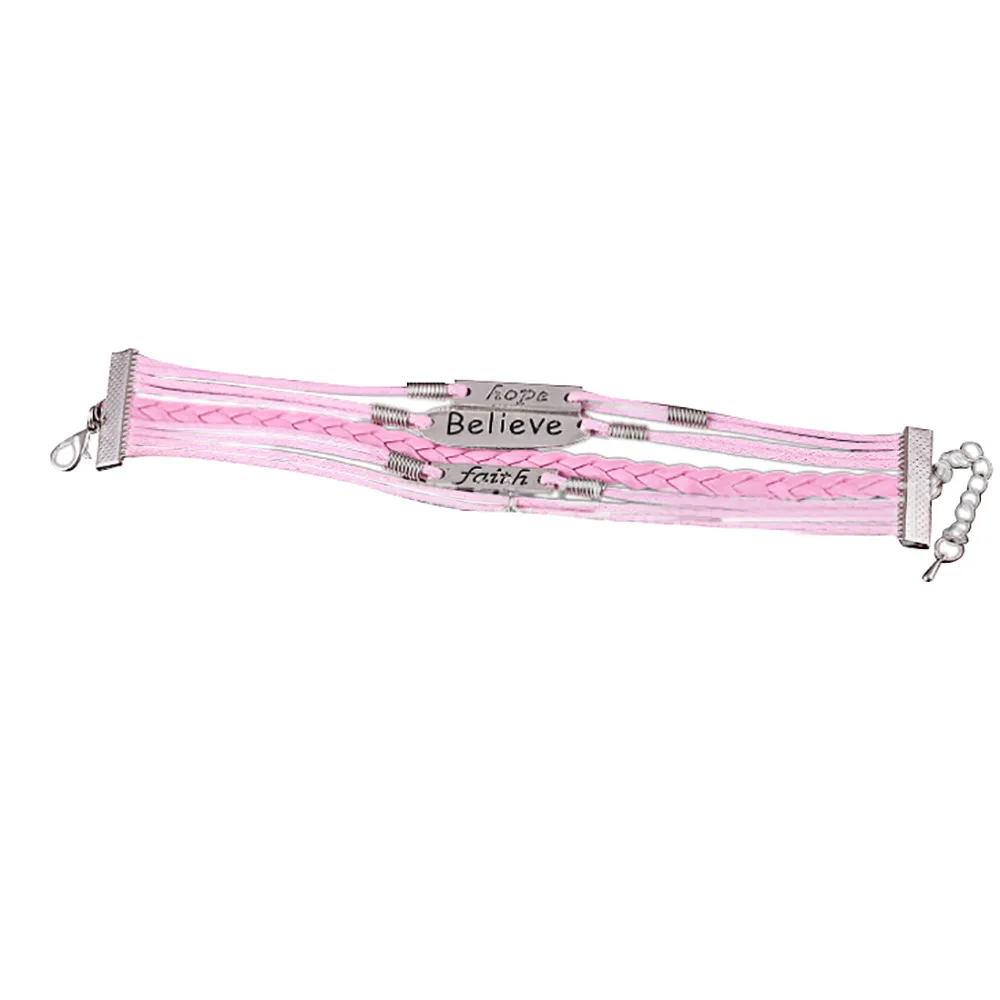 Новая популярная многослойная кожаная веревка ручной работы розовая лента