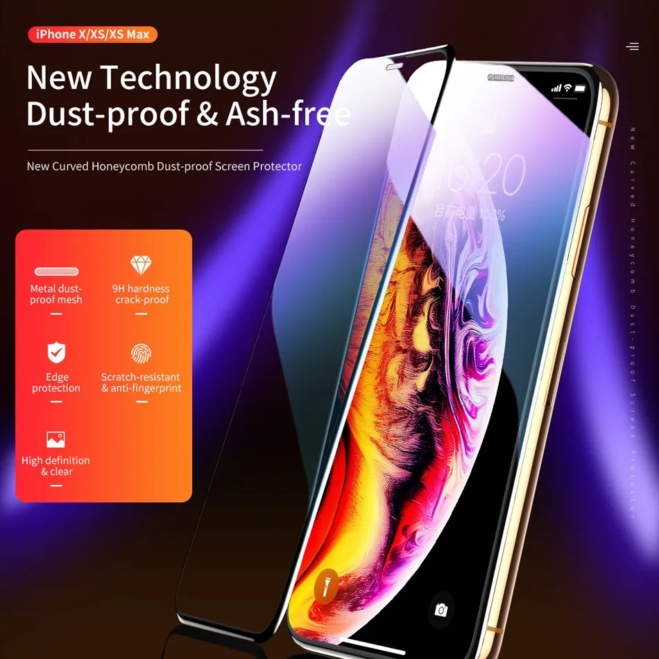 ROCK полное защитное закаленное стекло для iPhone X Xs Max 9H Защитное стекло для экрана для iPhone Xsmax пленка закругленные края покрытие стекло