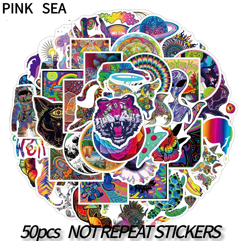 10/30/50Pcs/set Psychedelic Series Cartoon Graffiti Stickers For Skateboard Laptop Case Kids Luggage Helmet Aesthetics Cool