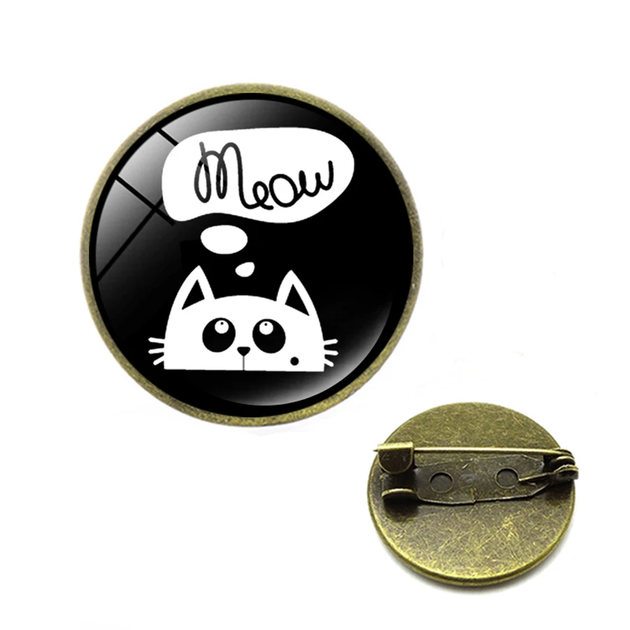 Стеклянные черно-белые броши милые кате мяу бадаж булавки индивидуальные