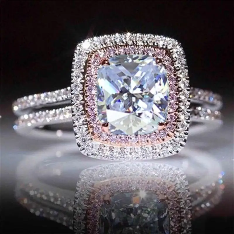 FNIO Модные Двухслойные Квадратные Кольца с кубическим цирконием для женщин