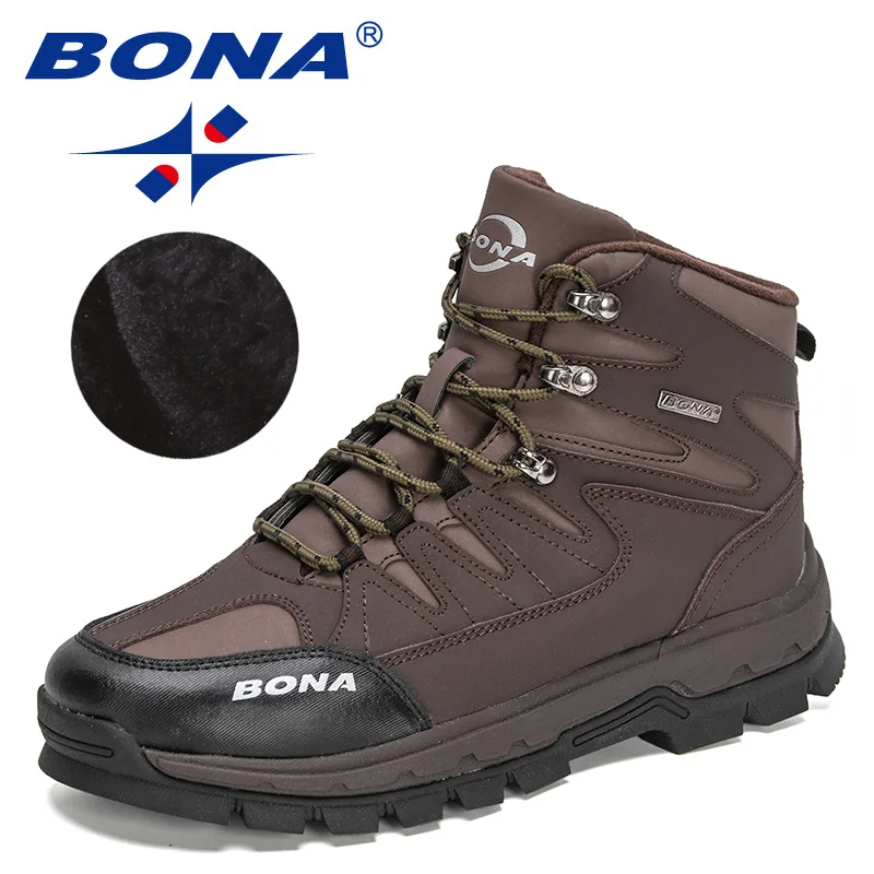 BONA 2022 New Designers Brand Winter Snow Boots Men Warm Plush High Top Boots MAction Leather Ankle Boots Man Outdoor Footwear