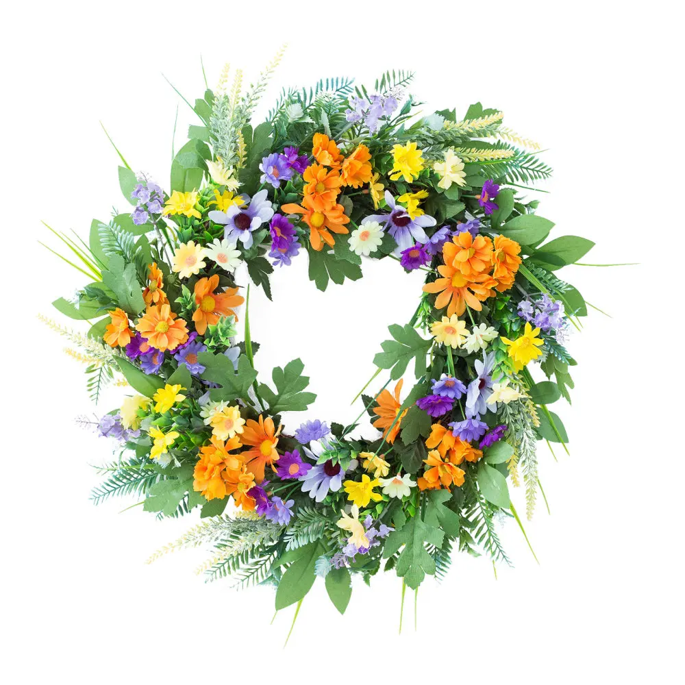 

Wall Hanging Spring Wreath Artificial Wreaths Home Decoration Round Rattan Multicolor Plastic Vibrant Silk Flower Gardening