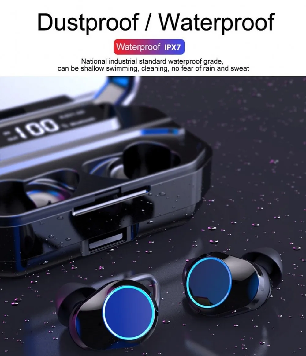 G02 TWS 5 0 Bluetooth 9D стерео наушники беспроводные IPX7 водонепроницаемые 3300 мАч