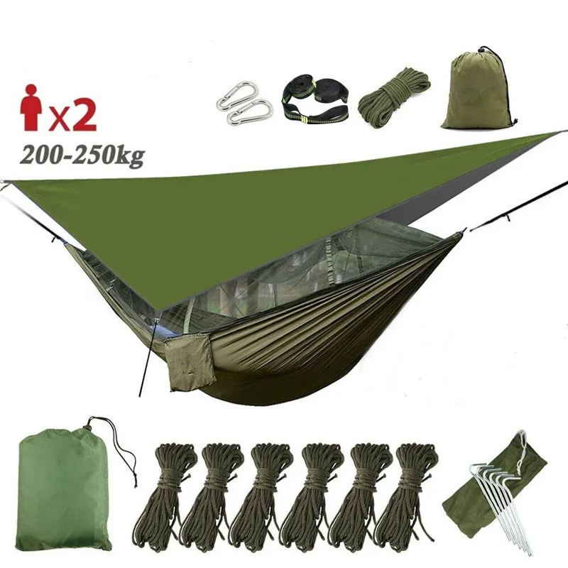 

Camping Hammock with Mosquito Net&Rainfly Tent Tarp & Tree Straps,Portable Nylon Hammock Tent for Camping Hiking Backyard Travel