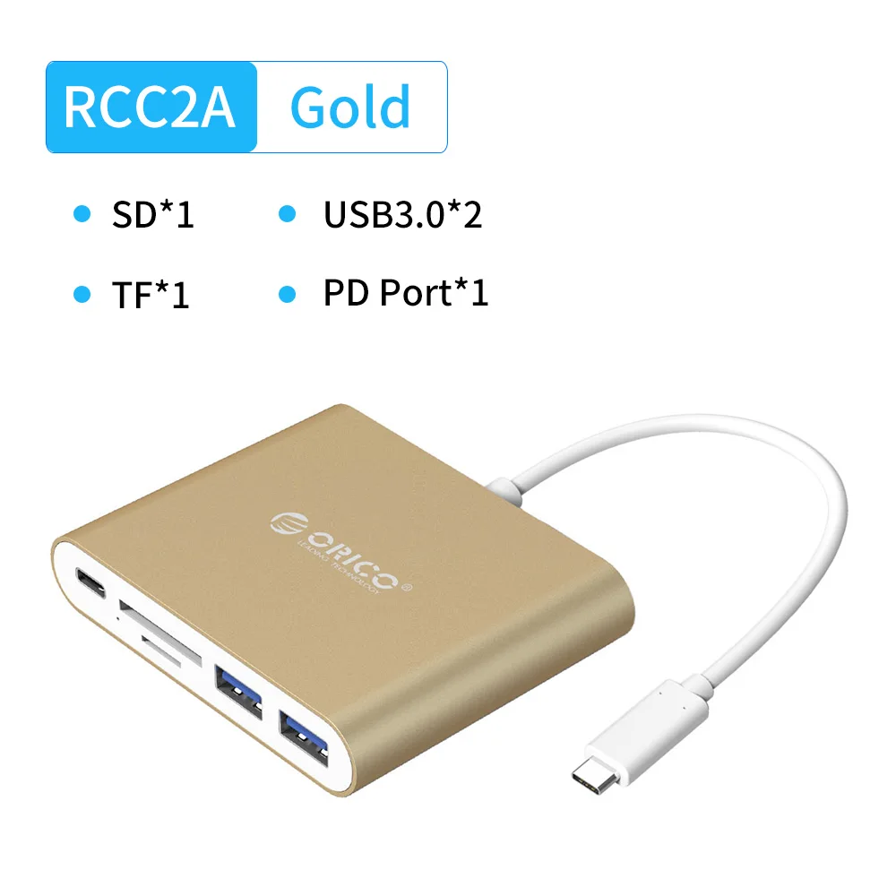 ORICO USB C концентратор type C для мульти USB 3,0 TF/SD разветвитель PD зарядный адаптер док-станция для MacBook Pro аксессуары samsung Galaxy S9 - Цвет: RCC2A Gold