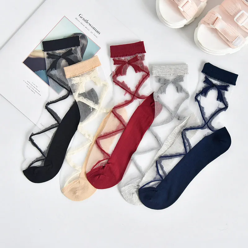 High 5 Pairs Fashion Mesh Transparent Socks for Women Comfortable Breathable Thin Fishnet See Through Ankle Sock DOG88 | Спорт и