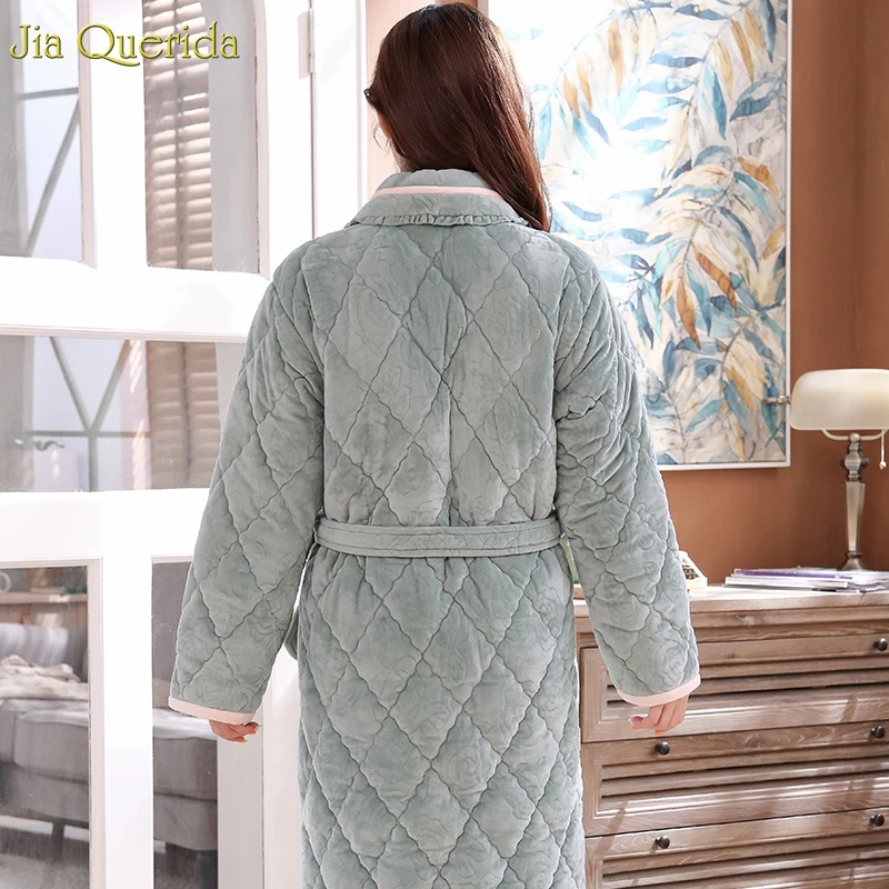 Женский халат из флиса и бархата кимоно зима толстый 3 слоя с подкладкой вышивка