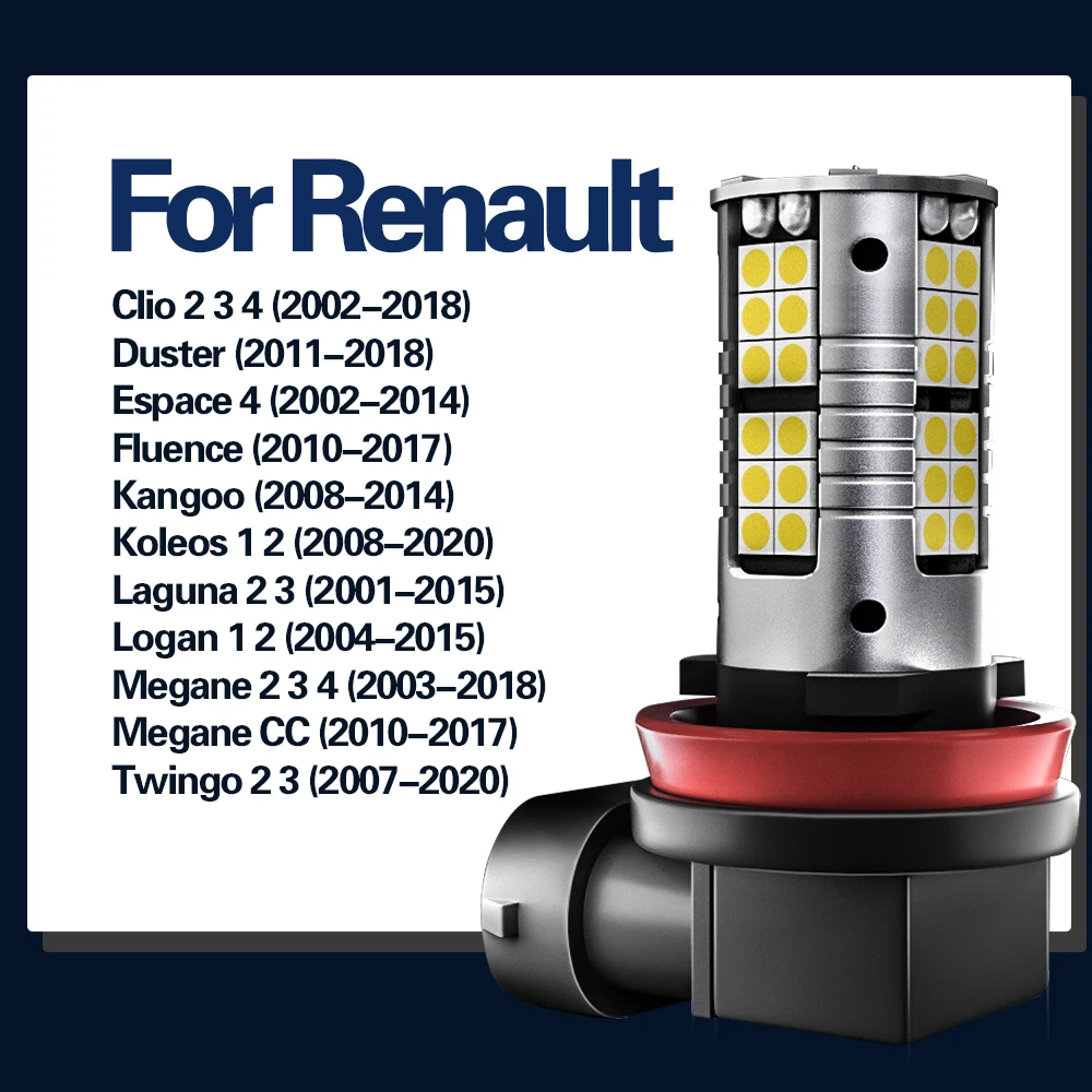 2x светодиодная противотуманная лампа H8 H11 H16 для Renault Clio 2 3 4 Duster Espace Fluence Kangoo Koleos 1
