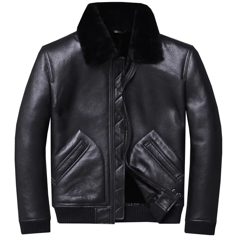 

Luxury Top Quality Sheep Shearing Mens Genuine Leather Jackets Winter Warm Smart Casual Rib Hem Slim Fit Plus Size Thick Coats