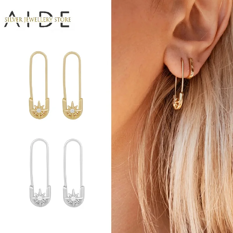 

AIDE Punk Pin Stud Earrings for Women Exquisite INS Anise Star Pattern Pins Design Piercing Earings Silver 925 Jewelry kolczyki