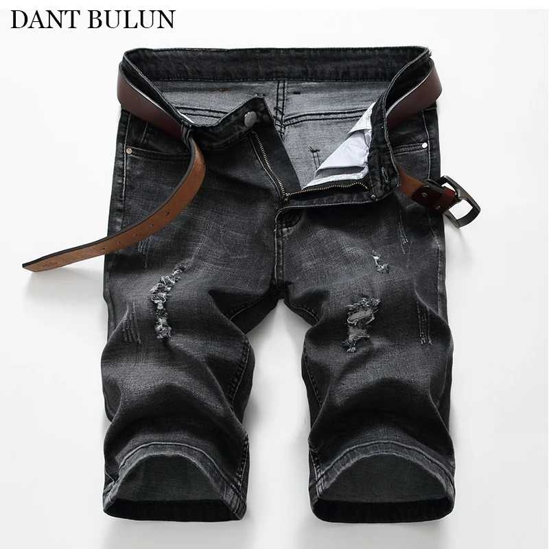 

Джинсовые шорты мужские рваные, Стрейчевые брюки до колен, облегающие эластичные модные повседневные штаны, брендовая одежда, лето