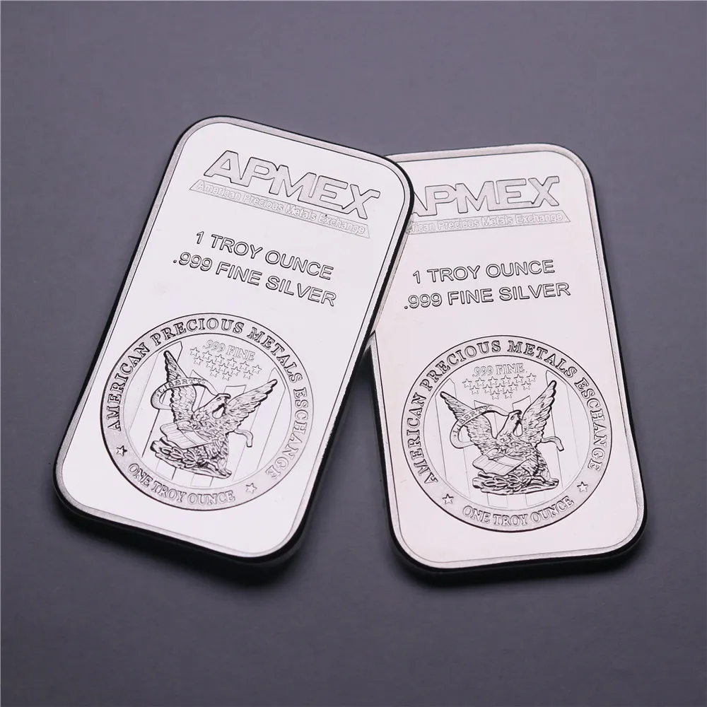 

США 1 унция APMEX серебряные слитки, монеты, Соединенные Штаты, прямоугольные серебряные без магнитных поделок