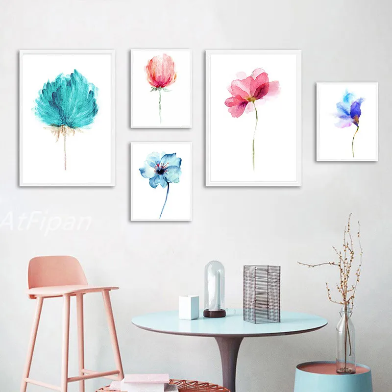 Плакат с акварелью и цветами красочная красивая роза холст картина