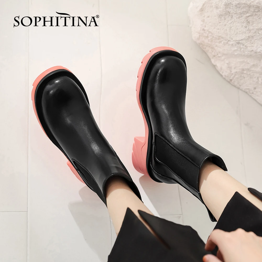 

Женские сапоги-Челси SOPHITINA, толстая подошва, круглый носок, квадратный каблук, без застежки, сапоги до середины икры, современная модель NO073