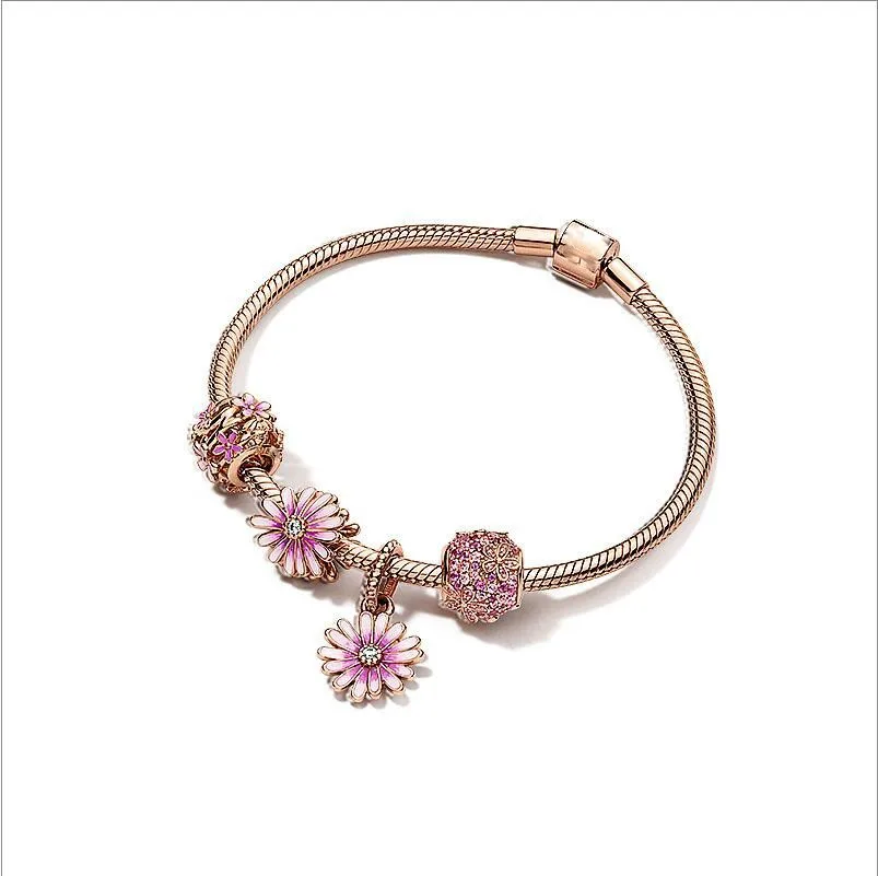 

2020 New 925 Pure Silver Rose Gold Shining Daisy Bracelet Set Fashion Romantic Sweet Gift