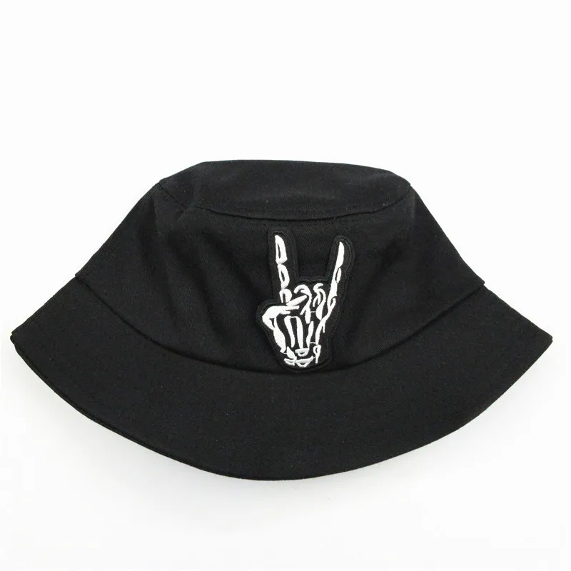 

2021 Skull Gesture Embroidery Cotton Bucket Hat Fisherman Hat Outdoor Travel Hat Sun Cap Hats for Men and Women 67