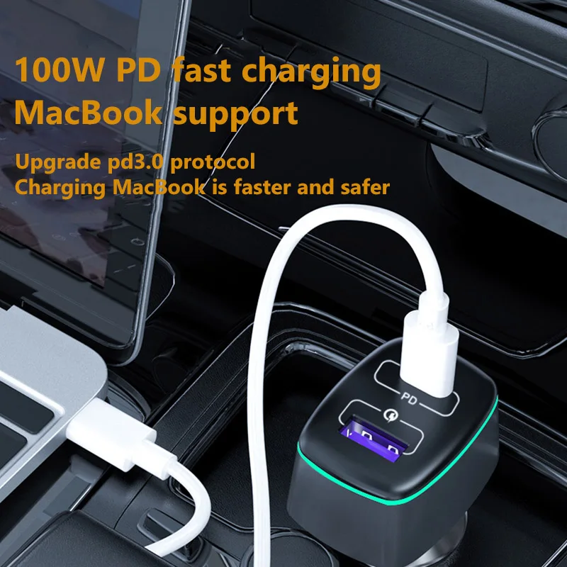 Тип C автомобильное зарядное устройство PD 100W светодиодным дисплеем и двойным
